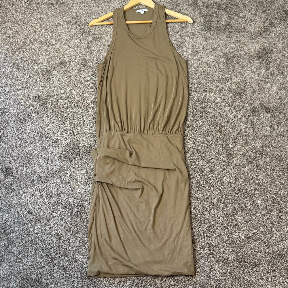 James Perse Racerback Ruched Tank Dress Size 2 (medium) Taupe Summer Vaca Slub - Picture 2 of 13